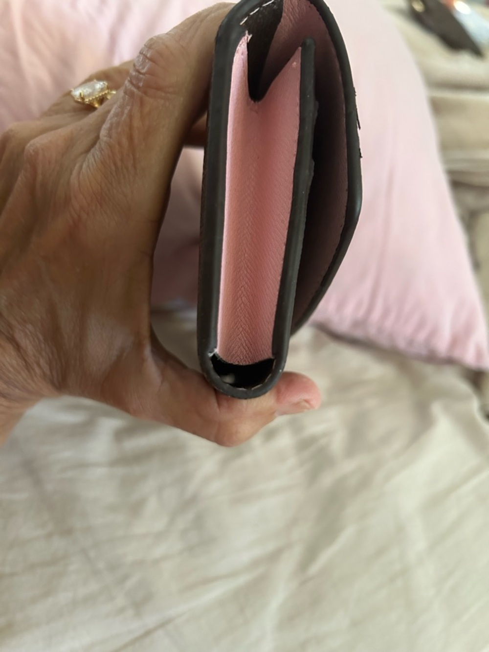 Louis Vuitton Brown Monogram Continental Wallet with Pink Button - Picture 6 of 6